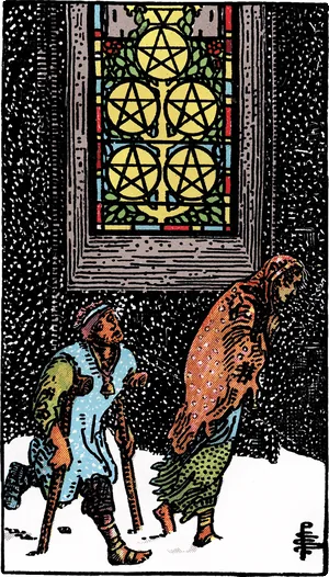 Five of Pentacles, from the Rider–Waite–Smith tarot